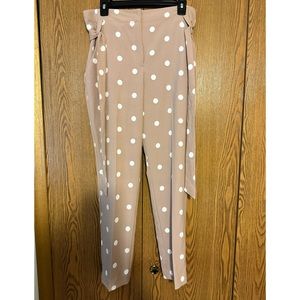 Polka Dot Print Pants with Belt